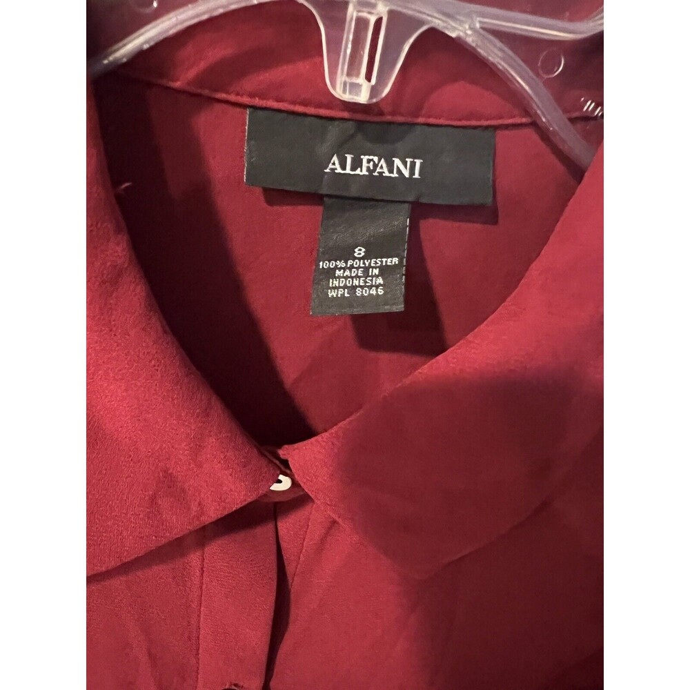 Alfani blouse Womens sz 8 Burgundy Button Up Floral Long Sleeve Pockets career - Picture 4 of 8